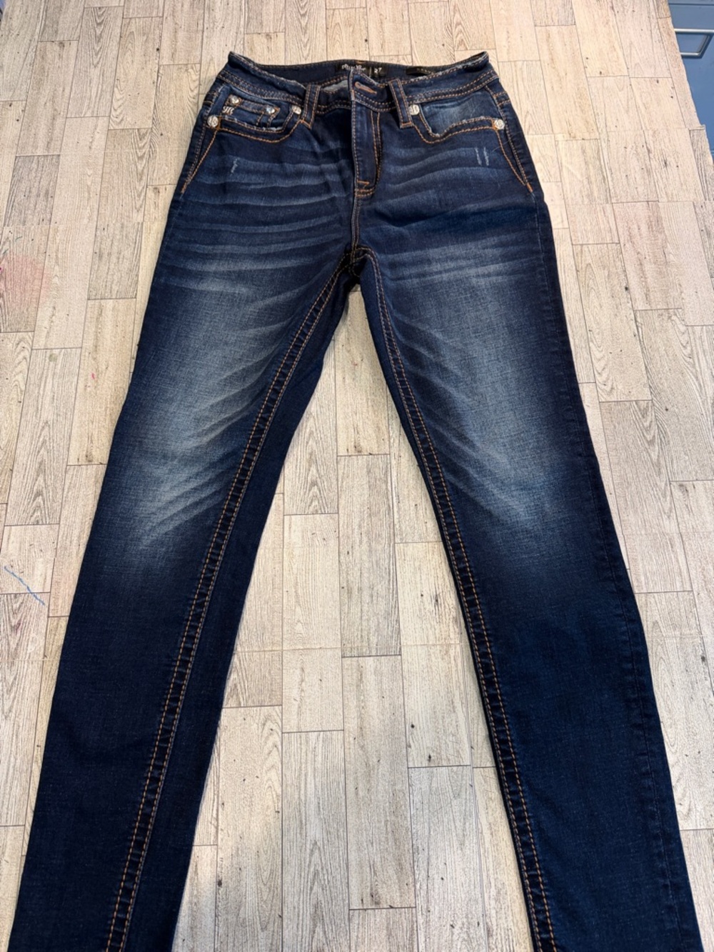 Miss Me Dark Indigo Skinny Jeans with Contrast Stitching